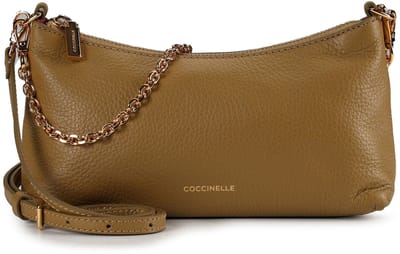 COCCINELLE Leren schoudertas Aura Mini Bag Grained Leather Seagrass kaki