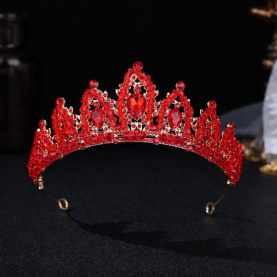 Couronne de Mariée Européenne et Américaine Headwear Strassé Couronne Princesse Baroque Goutte d'Eau Accessoire de Cheveux de Mariage Robe et Accessoires de Robe de Mariage red