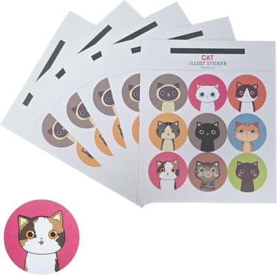 90x Katten Stickers Op Vel - 38mm - Katten & Poezen - Sluitsticker - Sluitzegel - Cadeau Sticker - Mix - 90 Stuks