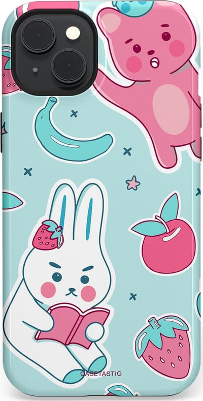 Casetastic hoesje geschikt voor Apple iPhone 15 Plus - MagSafe - Dubbellaagse bescherming - Fruitige vriendjes - Fashion Case - Mintgroen Lichtgrijs Lichtroze Wit