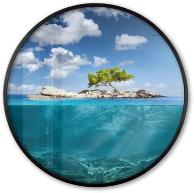 Poster in lijst Rond - Fotolijst 60x60 cm - Posters - Oceaan - Boom - Eiland - Ronde posterlijst zwart - Decoratie - Wanddecoratie woonkamer - Muurdecoratie slaapkamer