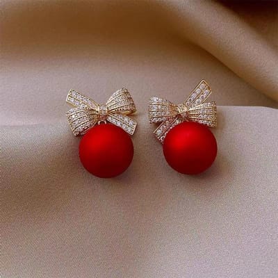 Elegante oorbellen met imitatieparels voor dames, vintage gouden kristallen strik oorbellen, trendy Koreaanse sieraden brown