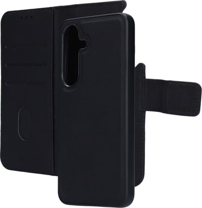Mobiparts hoesje geschikt voor Samsung Galaxy S25 - Wallet 2-in-1 Boekhoesje - MagSafe - Echt Leder - Uitneembare Case - Sterke Magneet Sluiting - Contactloos betalen - Zwart