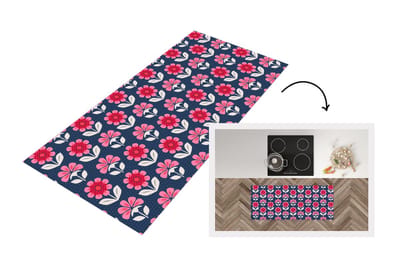 Keukenloper - Loper keuken - Bloemen - Patroon - Rood - 120x50 cm - Keukenloper vinyl