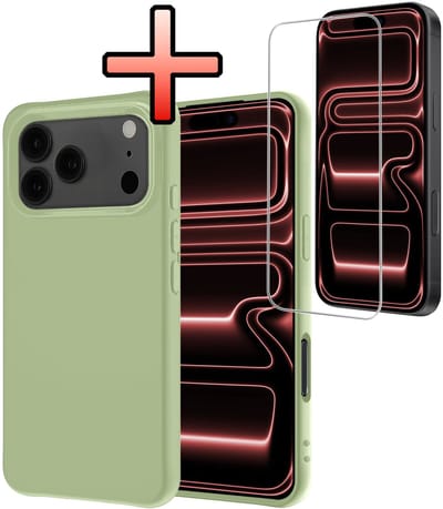 Hoesje - Met Screenprotector - Geschikt voor Apple iPhone 17 Pro - Sterk & Shockproof - Back Cover - Siliconen Case - Telefoon Hoes - Groen