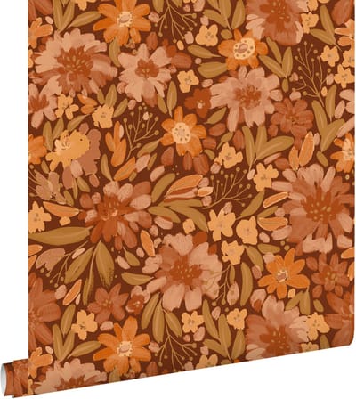 ESTAhome behang bloemen terracotta, bruin en groen - 50 x 900 cm - 132196