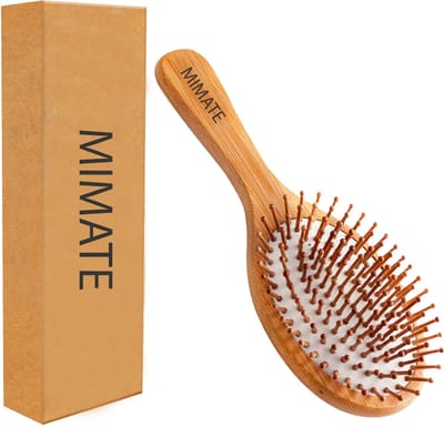 MIMATE® Bamboe Haarborstel Antiklit met Massagenopjes - Ovale Houten Haarborstel voor Alle Haartypen en Nat Haar - Plasticvrij - incl. Gratis Ebook