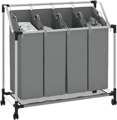 SAVI® Wasmand 4 Vakken - Wasmand - Wassorteerder - Grijs - ‎96cm x 40cm x 92 cm