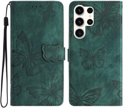 Coverup Hoesje - Geschikt voor Samsung Galaxy S25 Ultra Hoesje - Coverup Vlinders Book Case - Groen