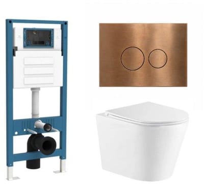 QeramiQ Dely Toiletset - inbouwreservoir Qeramiq Flush - slim zitting - metaal koper bedieningsplaat - ronde knoppen - mat wit