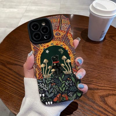 16 Pro Max Fashion Siliconen Leren Paddenstoel Kat Telefoonhoesje Voor iPhone 15 PROMAX 14 13 11 12 Mini Zachte Schokbestendige Volledige Cover For iPhone 15 Plus