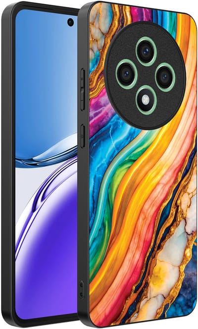 Smartphonica Telefoonhoesje Geschikt voor Oppo Reno 12F met Regenboog Goud Marmer Opdruk - TPU Backcover Case Rainbow Gold Marble Design geschikt voor Oppo Reno 12F