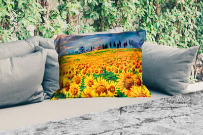 Buitenkussens - Olieverf - Schilderij - Bloemen - Zonnebloem - 60x40 cm - Weerbestendig