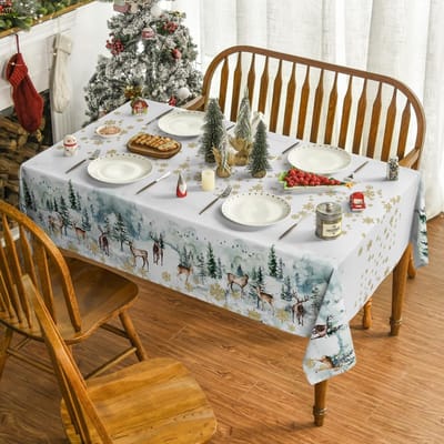 ONF3 - Tafelkleed - Kerstmis - Decoratie - Grijs/Goud - Vlekbescherming - Sfeervol tafellinnen - Geschikt voor feestdagen - 140 x 180 cm