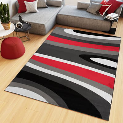 Tapiso Maya Vloerkleed Antraciet Laagpolig Rood Tapijten Maat- 300x400
