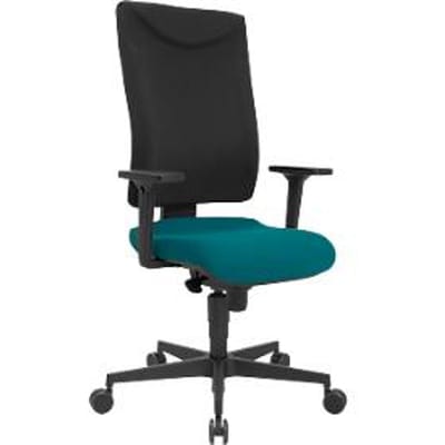 Bureaustoel ECO SSI Proline P1 - gerecycled kunststof - synchroonmechanisme - ergonomisch wervelsteun - afronding ter hoogte van de knieën - met armleuningen - petrol en zwart - Schäfer Shop Pure
