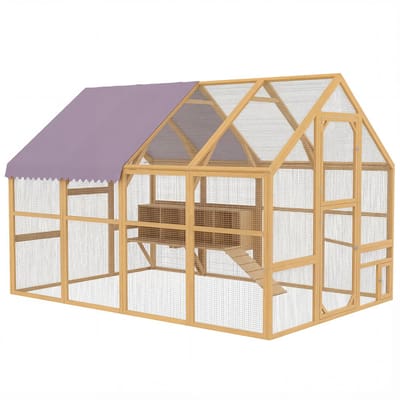 Kippenhok - Kippenren - Met ren - Voor buiten - kippenhok met beschermdak -280L x 185,5B x 188H cm - Geel