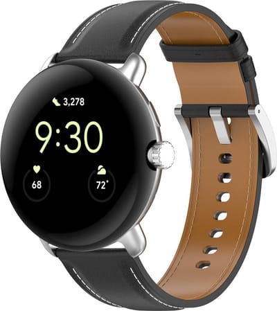 Strap-it Stijlvol leren bandje geschikt voor Google Pixel Watch 5 (41 mm) / 4 (41 mm) / 3 (41 mm) / 2 / 1 - Zwart