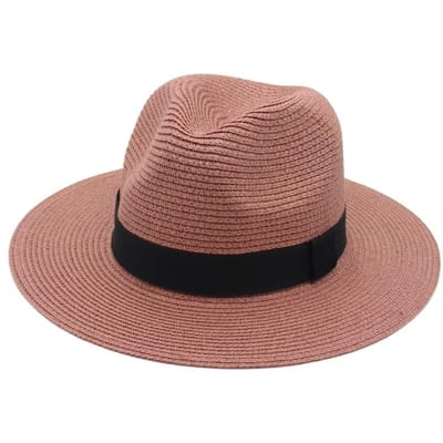Lente en Zomer Verkoop Strooien Hoed Vierkant Zwart Lint Hoed voor Mannen en Vrouwen Jazz Hoed Panamahoed (as the picture,58) black