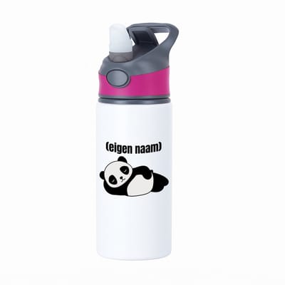 Hacebo® - liggende panda met eigen naam waterfles met rietje roze - Panda - panda liefhebbers - iemand die houdt van panda's - verjaardag - cadeau - kado - water fles - 650ML