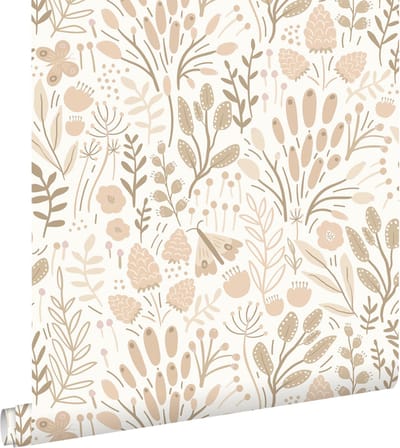 ESTAhome behang bladeren en bloemen wit en beige - 50 x 900 cm - 131389