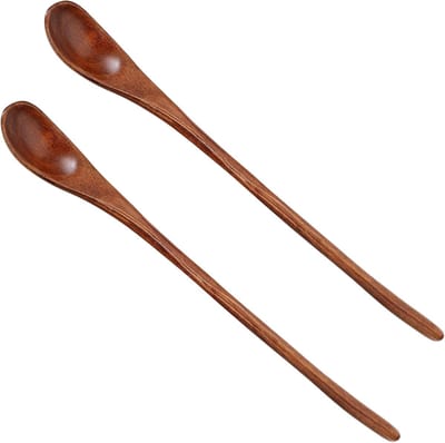 Houten Lange Thee Lepels Honing Lepel Lange Handvat Roerlepel 9 "Lange Teak Lepel Cocktail Roerder Lepels Swizzle Menglepels Servies Koken Schep voor Thuis Keuken Chef Testen - Set van 2