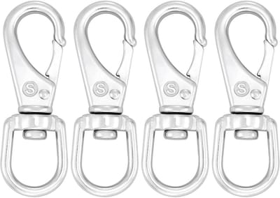 RVS Draaibare Oog Bout Snap Haken - 4-Pack - Universele Klimhaken voor Hondenriemen, Sleutelhangers, Boot Anker Touwen, en Vogelvoeders