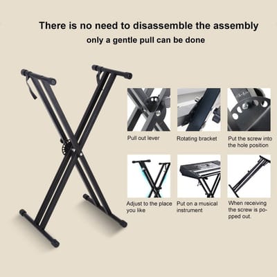 Dailygoods- Keyboardstandaard Verstelbaar - Keyboardstandaard met Kruk - Antislip - Rubber Voetjes - Sterke IJzeren Constructie - Draagbaar - Toetsenstandaard