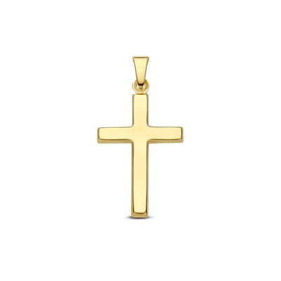 9NBG-1000 - New Bling - Holle kruis hanger gepolijst - 14kt geelgoud - 28.7 x 14.14 mm