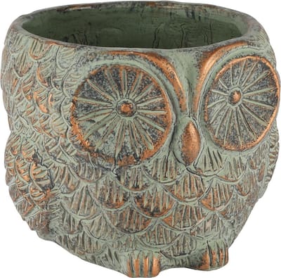 Dekoratief | Bloempot uil, goen/goud, cement, 21x21x16cm | A250458