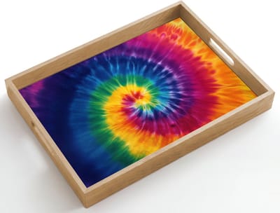 Dienblad hout 50x35 cm - Schootdienblad - Regenboogkleuren - Spiraal - Kleurrijk - Borrelplank rechthoek - Plateau dienbladen