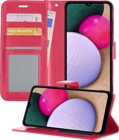 Hoesje - Geschikt voor Samsung Galaxy A02s - Luxe Bookcase - Walletcase Hoes - Portemonnee - Cover - Telefoonhoes - Donkerroze