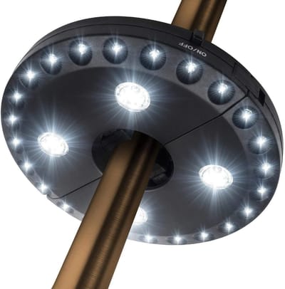 Lampen voor parasols en terrassen met 28 ledlampen en 3 helderheidsinstellingen