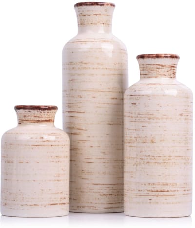 Vaas 3-delige set, boerderijdecoratie keramische kleine vaas voor landelijke woondecoratie, woonkamerdecoratie, tafeldecoratie, open haard en entree decoratie centerpieces