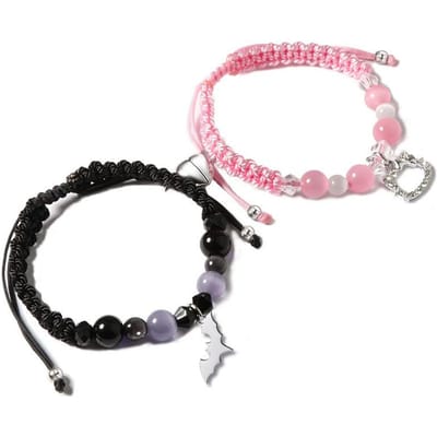 Bracelets breloques Chat Araignée Corde Cœur Magnétiques Assortis pour Couples Bracelet Perles de Cristal Bijoux Halloween white