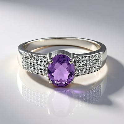 Cavill - Zilveren ring - 925 Sterling zilver geplatineerd - 1,54 ct Ovale Azuurblauwe Kwarts - 60 Zirkonia's 0,399 ct - Elegante Luxe ring dames