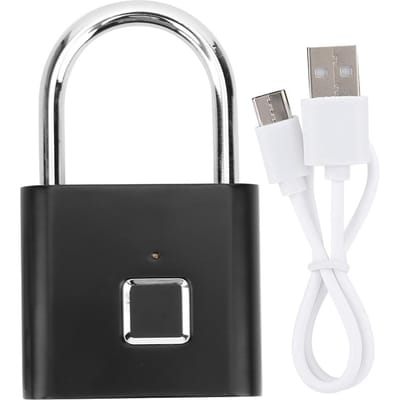 Slim Vingerafdruk Hangslot USB Oplaadbaar Beveiliging LED Slot voor Rugzak Bagage KastZwart zwart