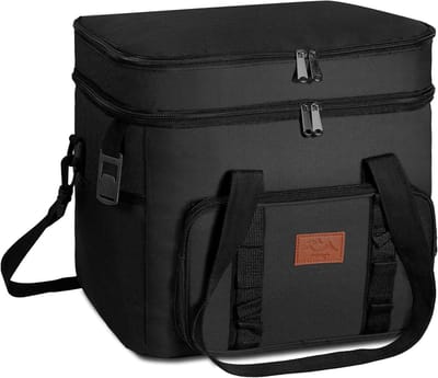 24L Geïsoleerde Koeltas, Draagbare Lunchtas, Waterdicht en Lekvrij met Schouderriem, Vouwbare Grote Picknicktas voor Picknick, Kamperen, Strand, Reizen en Barbecue, Zwart
