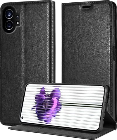 Cadorabo Hoesje geschikt voor Nothing Phone (1) in ZWARTE NACHT - Beschermhoes met magnetische sluiting, standfunctie en kaartvakje Book Case Cover Etui