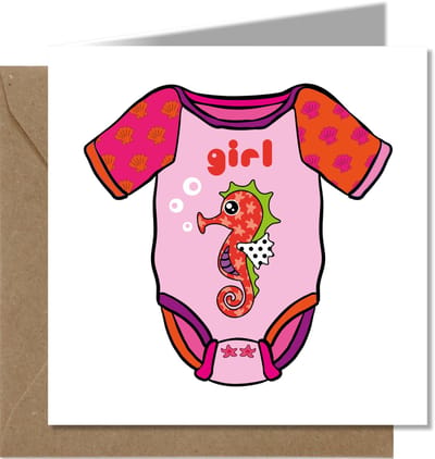Tallies Cards - greeting - ansichtkaarten - Romper Meisje - PopArt  - Set van 4 wenskaarten - Inclusief kraft envelop - geboortekaart - geboorte - baby - in verwachting - 100% Duurzaam