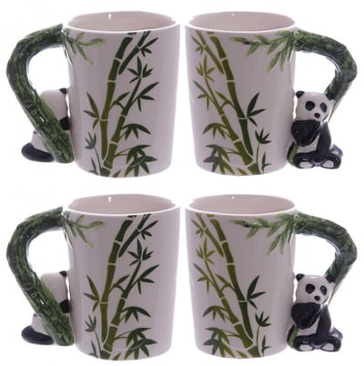 Puckator Koffiemok panda beer - 4x - met ornament - 280 ML - drinkbeker - dieren thema