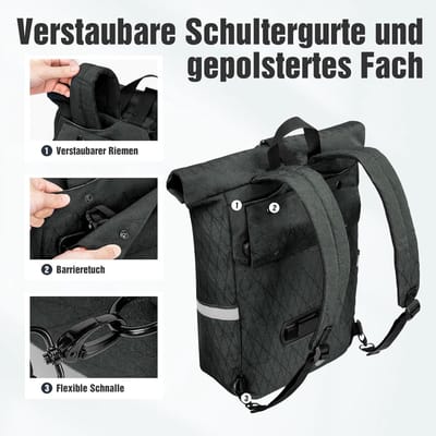 SnelShoppen - Fietstas Bagagedrager 22L - 2-in-1 Rugzak voor Heren met Laptopvak - Reflecterend & Ademend - Ideaal voor Fietsen, Camping en Dagelijkse