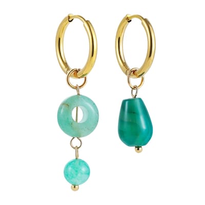 Marama - Oorbellen Donut Turquoise - Oorringen met verschillende hangers - Zomers - Stainless Steel met Gouden Plating - Natuursteen