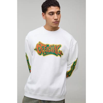 Oversized Graffiti Print Sweatshirt | White | Size XS