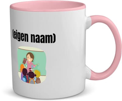 Akyol - juf met kinderen met eigen naam koffiemok - theemok - roze - Juf - leraressen - collega's - verjaardag - afscheidscadeau - geschenk - kado - 350 ML inhoud