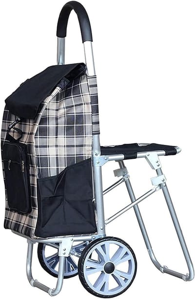 Opvouwbare Winkelwagen - Boodschappentrolley - Boodschappen Doen - Met Zitting - 80 kg Belasting - Zwart