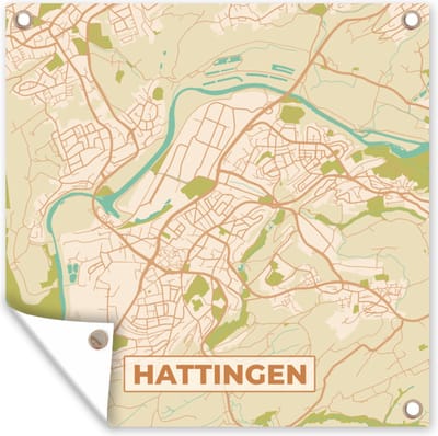 Tuin poster Hattingen - Kaart - Stadskaart - Plattegrond - Vintage - 200x200 cm - Tuindoek