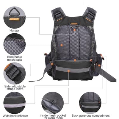 Ademend Gewatteerd Vis-Reddingsvest voor Buiten Superieur 209lb Draagvermogen Reddingsvest Zwemmen Zeilen Taillecoat zwart