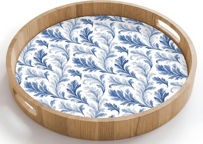 Dienblad rond 40x40 cm - Schootdienblad hout - Frans - Citroen - Bladeren - Blauw - Borrelplank rechthoek - Plateau houten dienbladen
