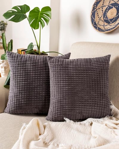 Famanu – Corduroy ribfluweel kussenhoezen set van 2 (50x50 cm) – verborgen rits – zachte sierkussenhoezen – antraciet